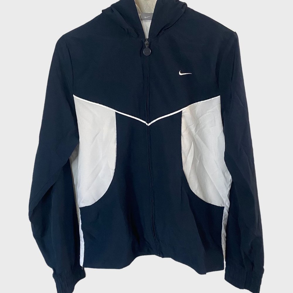 Nike Sportswear Hooded Windbreaker Womens Medium Blue White Retro Full-Zip